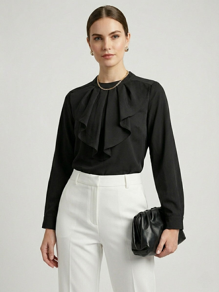 Black Ruffle Detail Formal Top