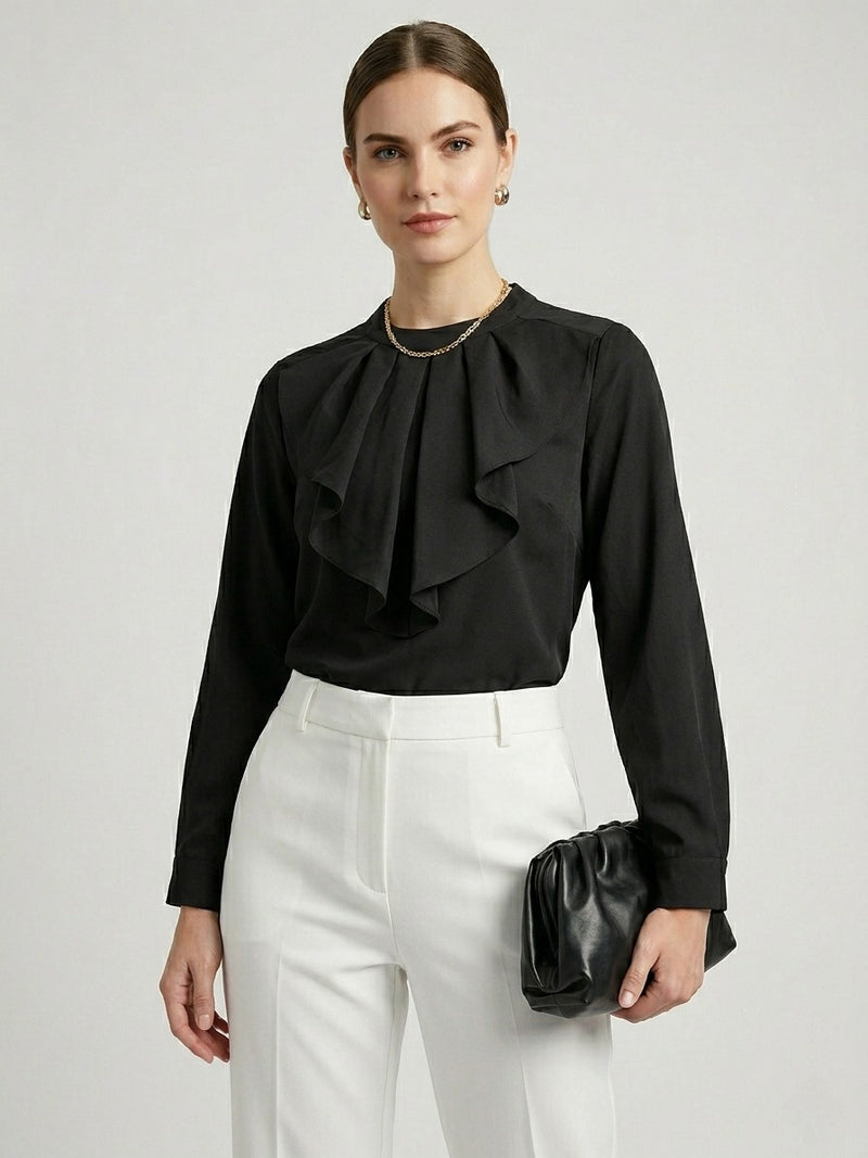 Black Ruffle Detail Formal Top