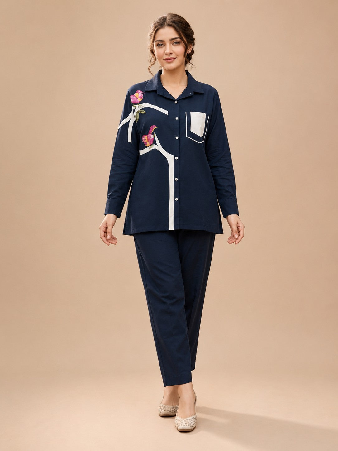 Women's Navy Blue Printed Cordset