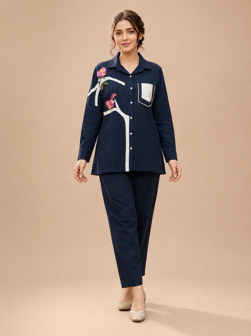 Women's Navy Blue Printed Cordset