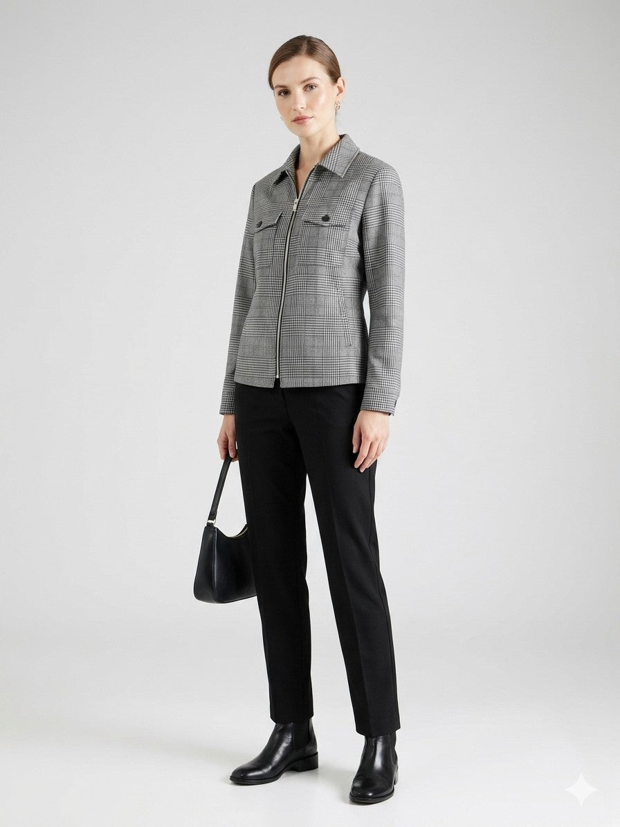 Grey Checked Zip-Up Jacket Shirt