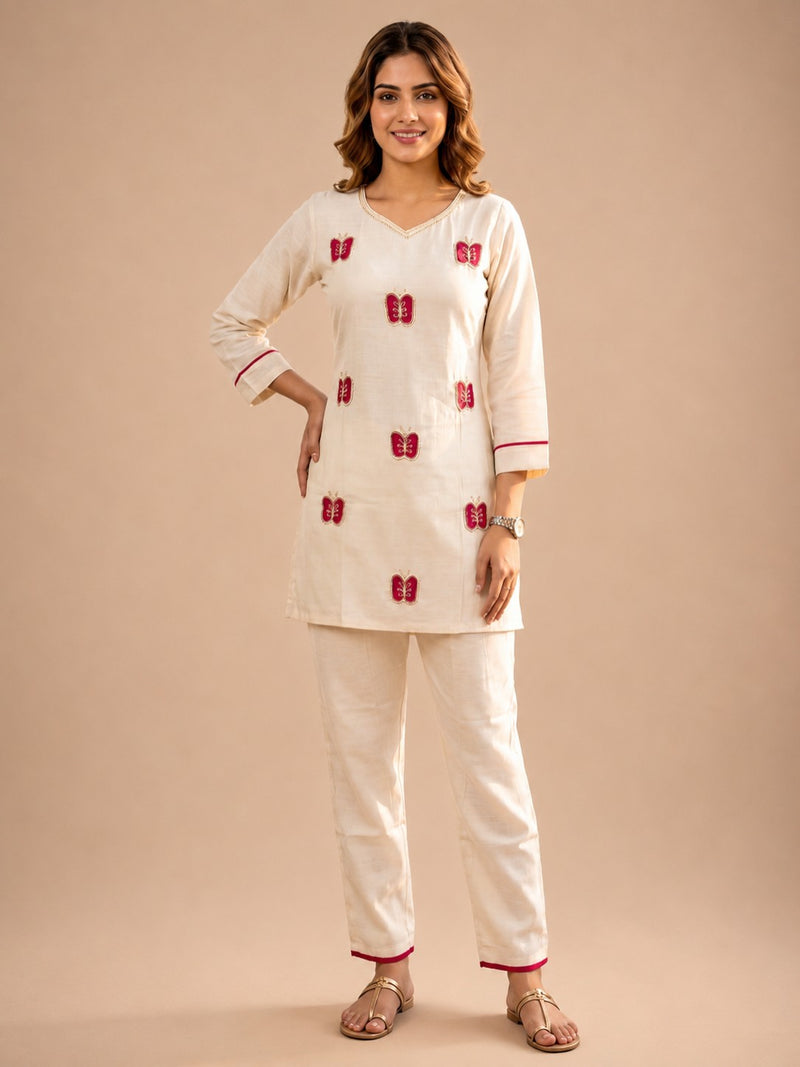 Women's Off-White Butterfly Print Cordset