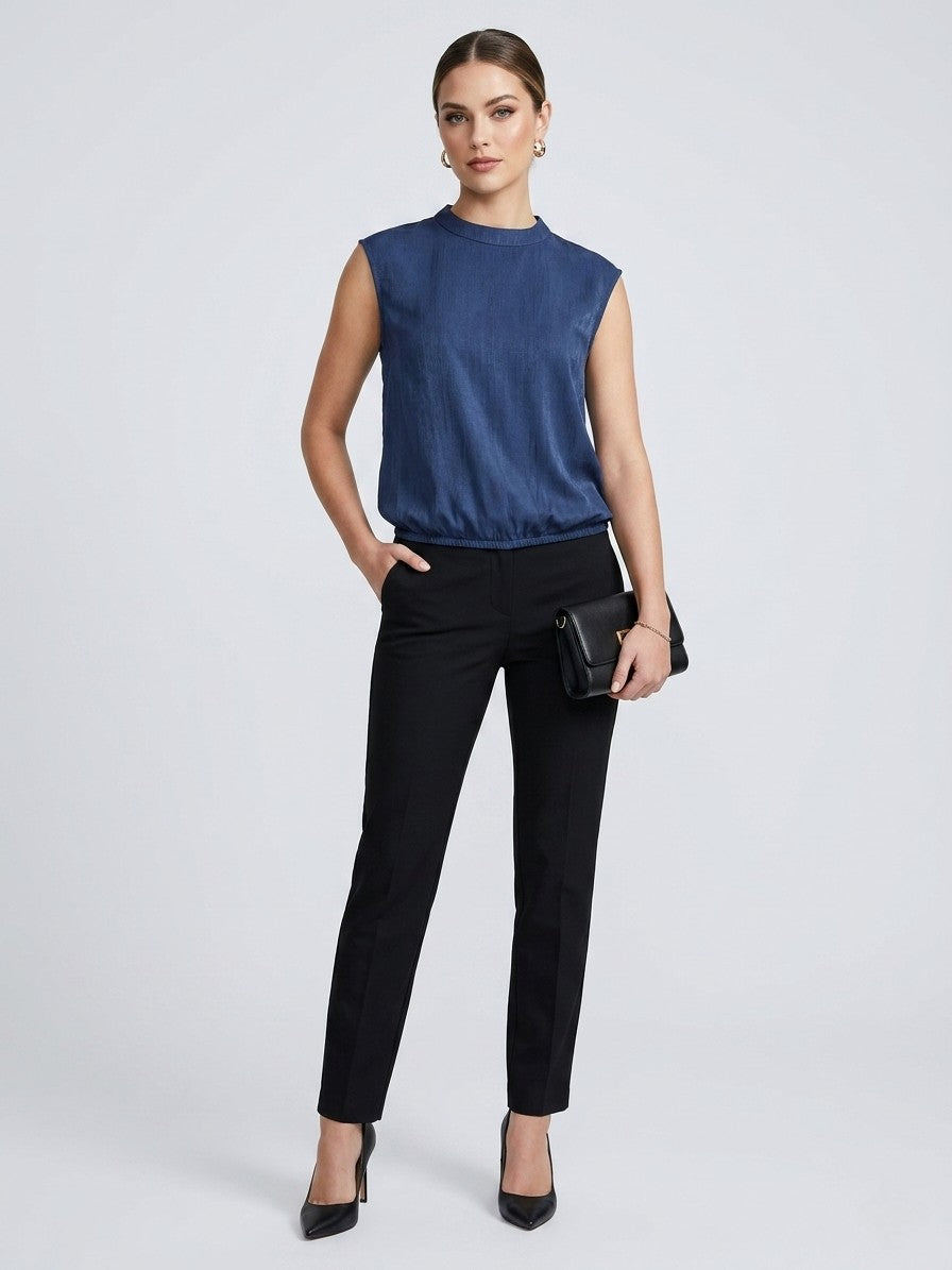 Navy Blue Sleeveless Mock Neck Top