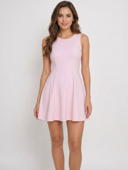 Blush Pink Sleeveless Skater Dress One Piece