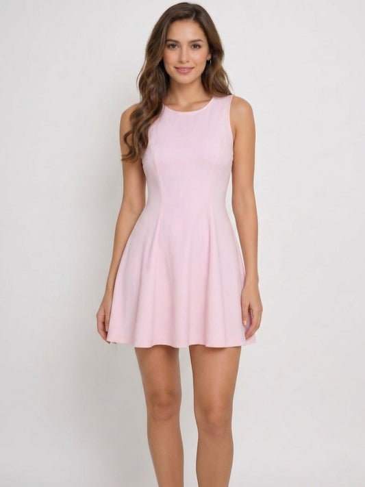 Blush Pink Sleeveless Skater Dress One Piece