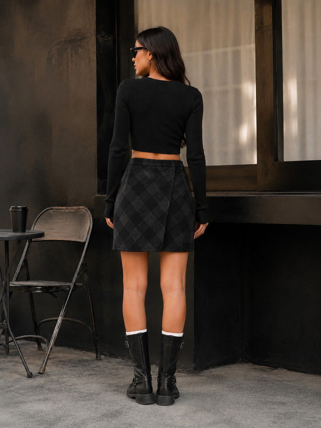 Women's Black Checked Mini Skirt