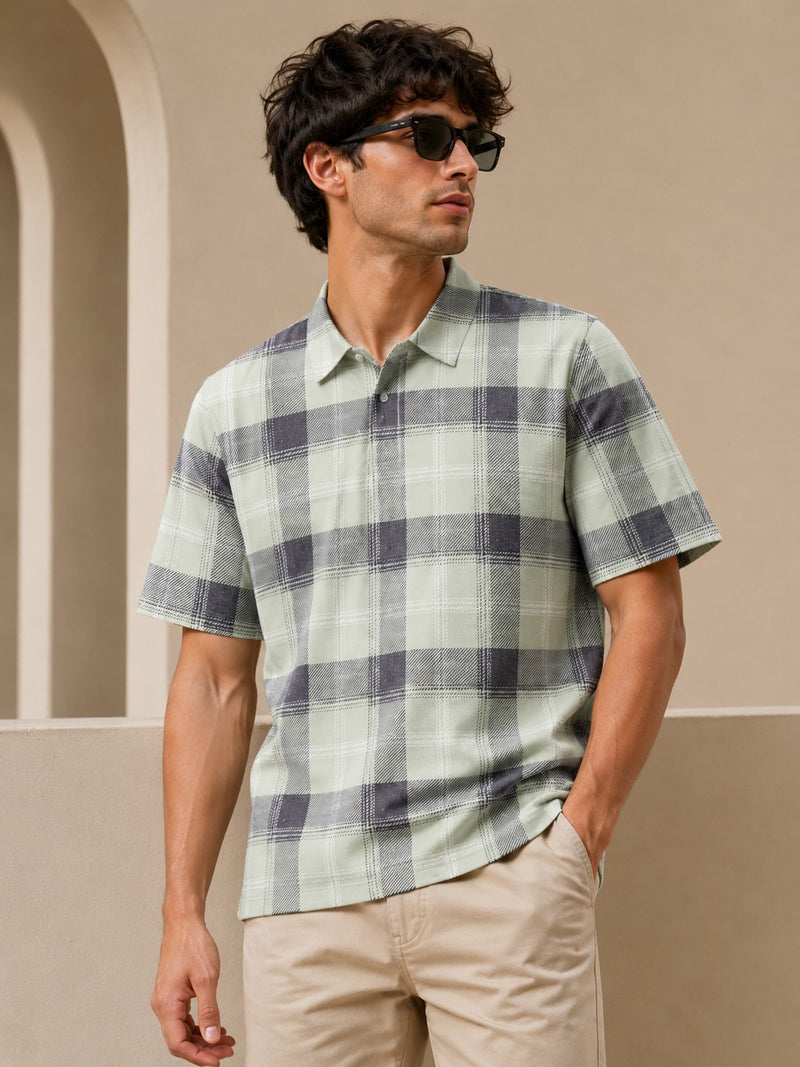 Sage Check Polo Shirt – Mint Green