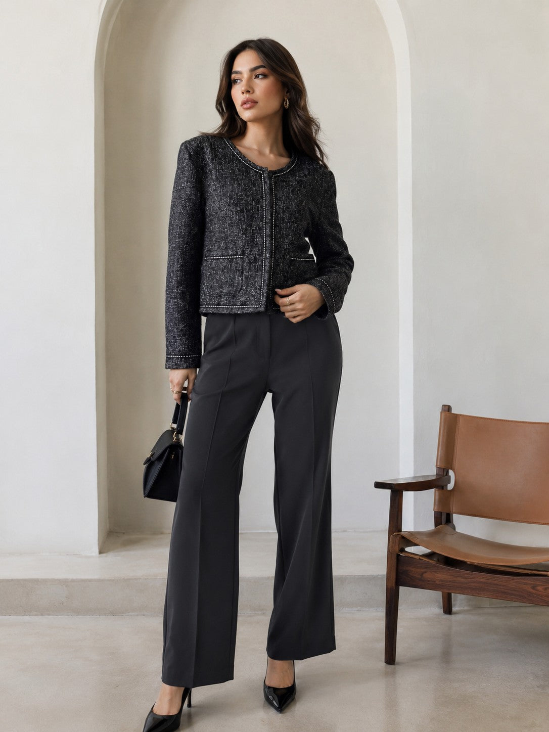 Midnight Elegance Textured Women’s Jacket