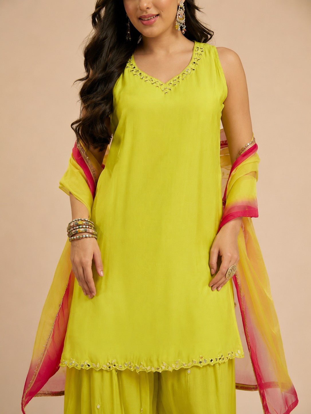 Women's Lime Green Embellished Cordset
