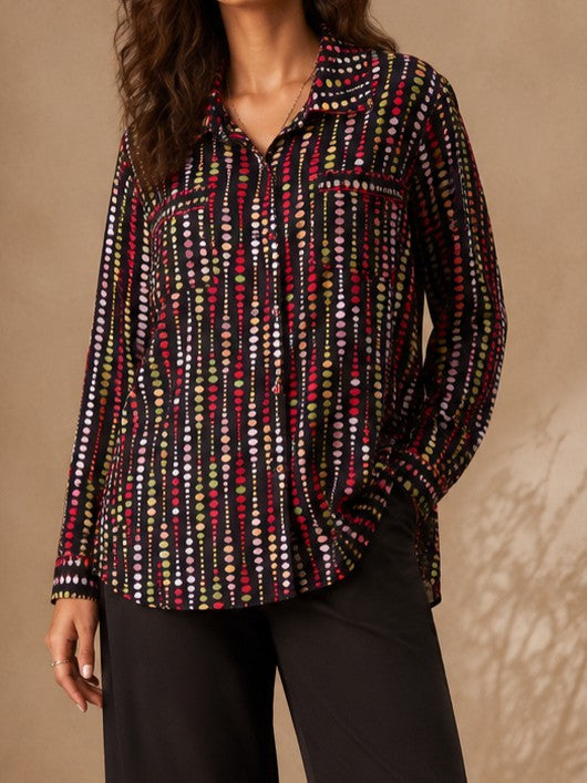 Women's Multicolor Dotted Print Black Casual Shirt