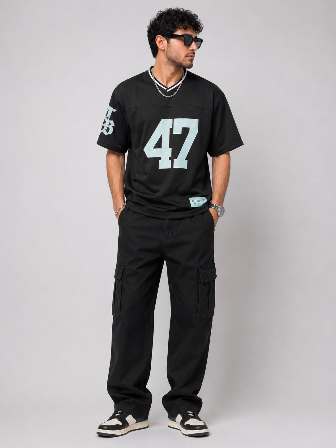 47 Varsity Graphic Black Oversized T-Shirt
