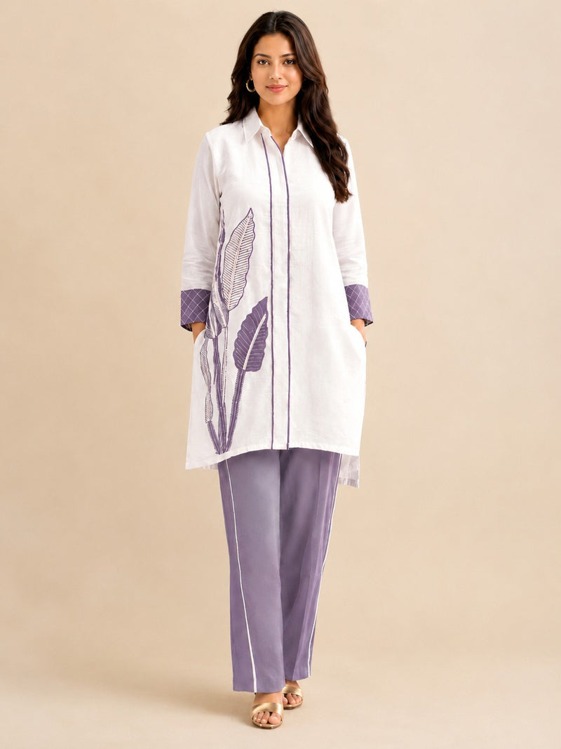 Women's White & Lavender Printed Premium Co-ord Set