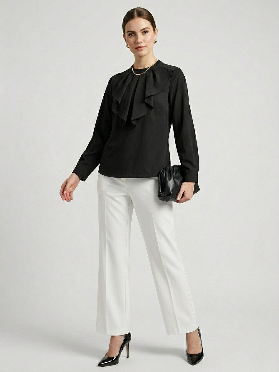 Black Ruffle Detail Formal Top